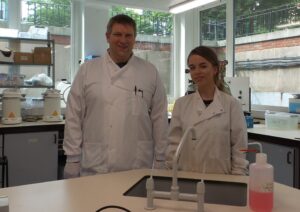 Rosie and Chris Boothman in the Geomicrobiology Labs, SEAES.