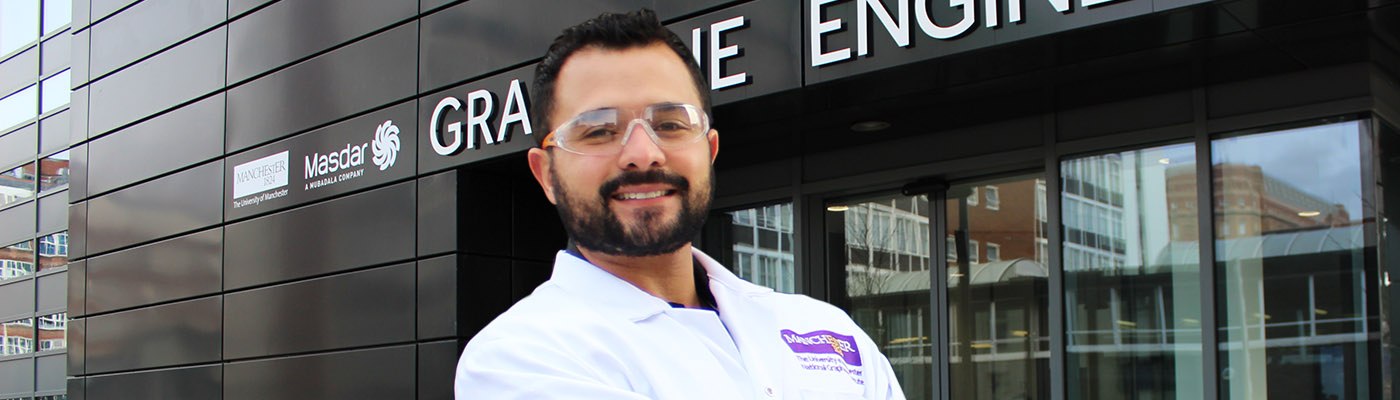Danilo Da Silva Mariano, head of graphene research at Gerdau, outside the Graphene Engineering Innovation Centre at The University of Manchester