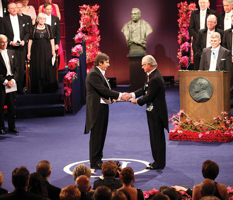 Professor Andre Geim receiving the Nobel Prize in 2010