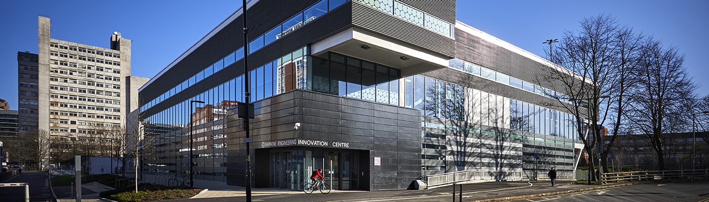 Exterior shot of the Graphene Engineering Innovation Centre - the Masdar Building