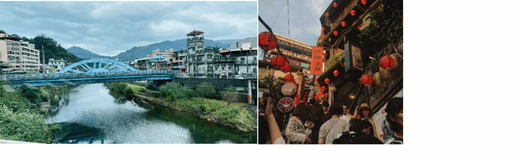 Two images showing the streets of Jiufen