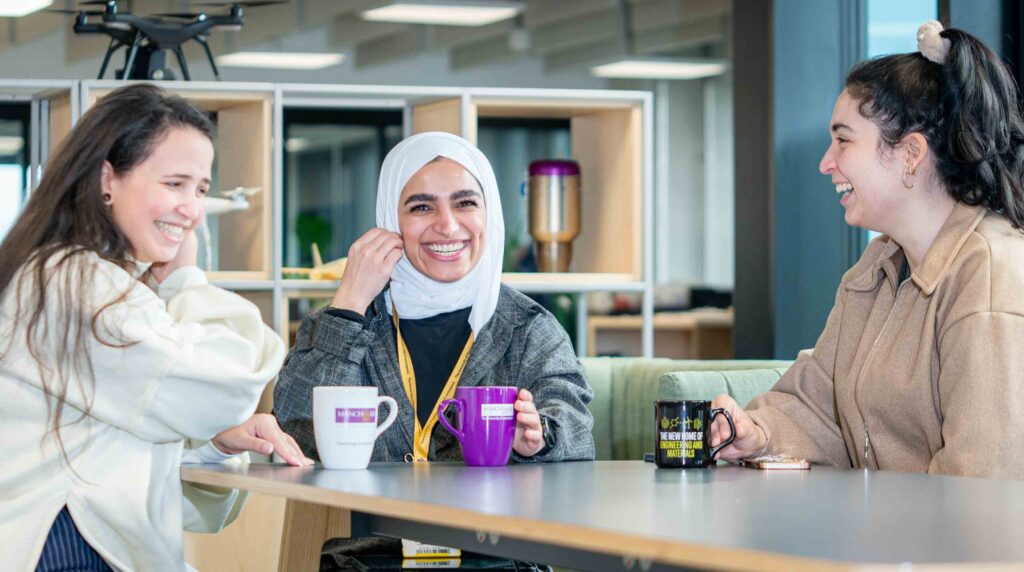 The image highlights collaboration and the social side of working in science
