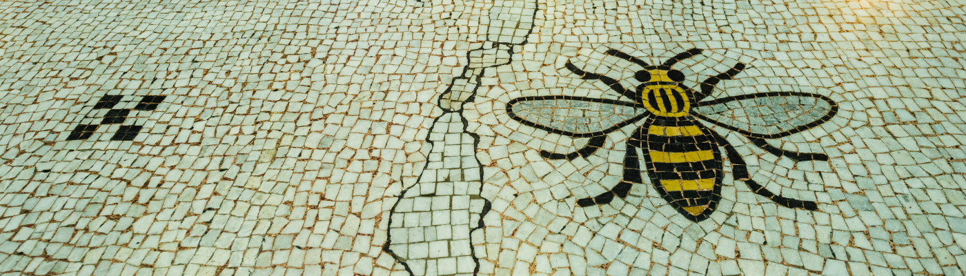 Mosaic floor with bee design
