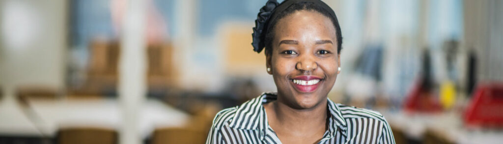 Close up of woman smiling with blurred background