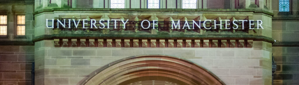 Building with "University of Manchester" sign