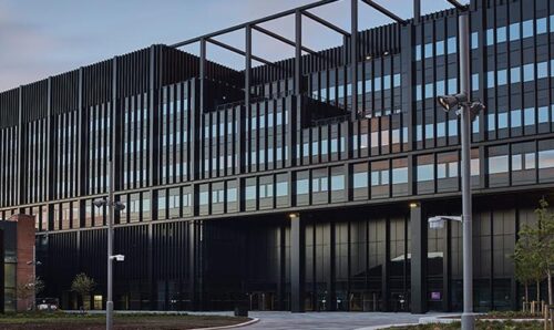Large black university building