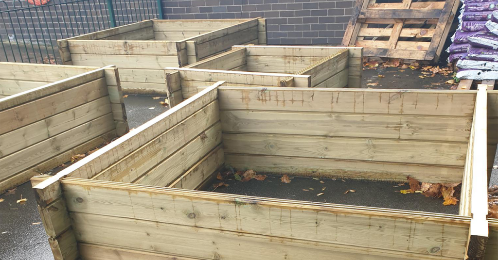 Empty planters awaiting soil